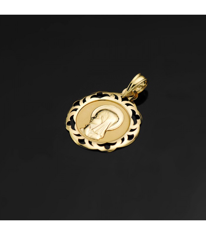 Alda Joyeros, joyería online |Medalla Virgen niña Oro 18K 18mm Orla Oración | colgante personalizado con grabado