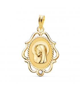 Alda Joyeros, Joyería Online | Medalla Virgen María con velo Oro 18K 24mm Circonita| medallas religiosas de moda mujer