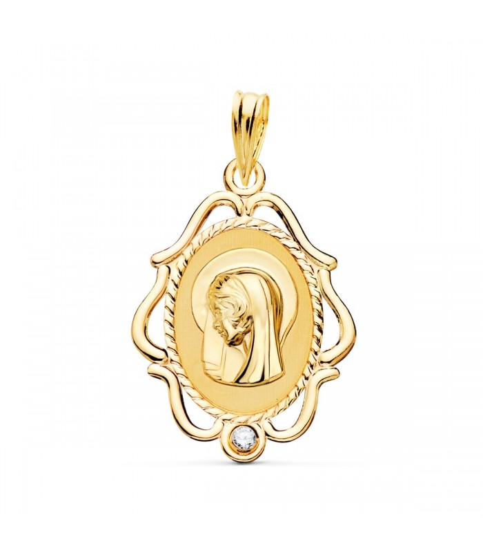 Alda Joyeros, Joyería Online | Medalla Virgen María con velo Oro 18K 24mm Circonita| medallas religiosas de moda mujer