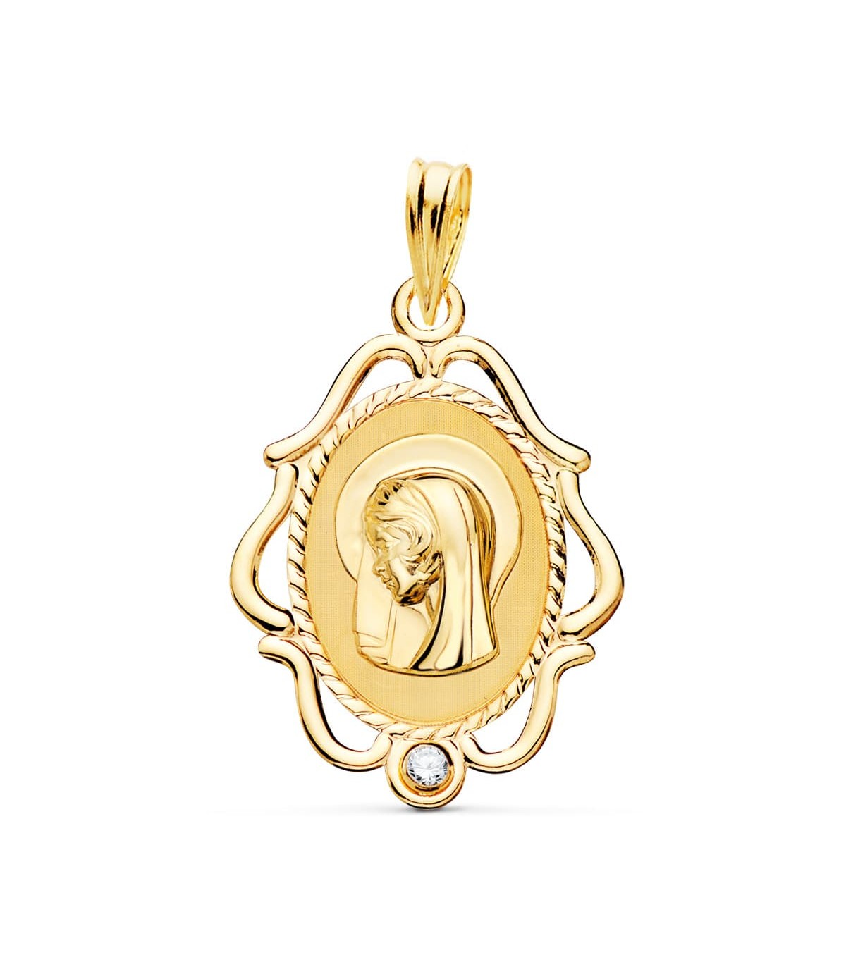 Alda Joyeros, Joyería Online | Medalla Virgen María con velo Oro 18K 24mm Circonita| medallas religiosas de moda mujer
