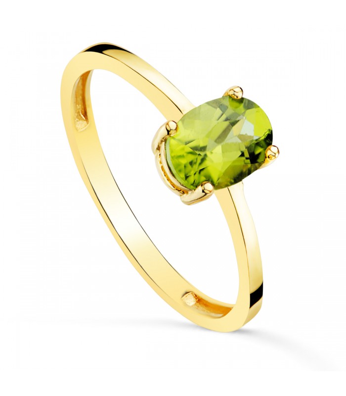 Ring Peridot Grün – Solitär mit ovalem grünen Edelstein 7 x 5 mm, aus 18K /750er Gold