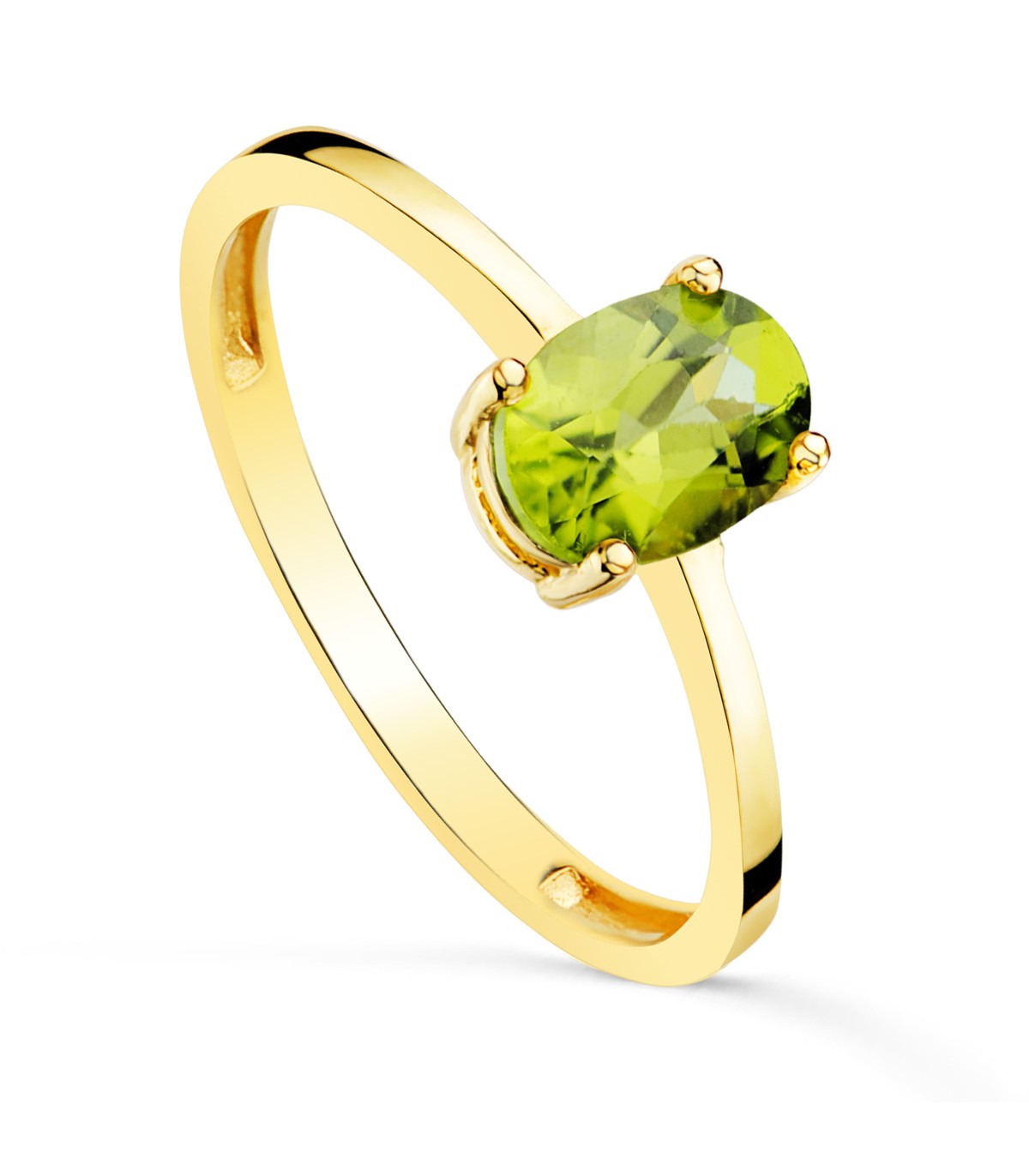 Ring Peridot Grün – Solitär mit ovalem grünen Edelstein 7 x 5 mm, aus 18K /750er Gold