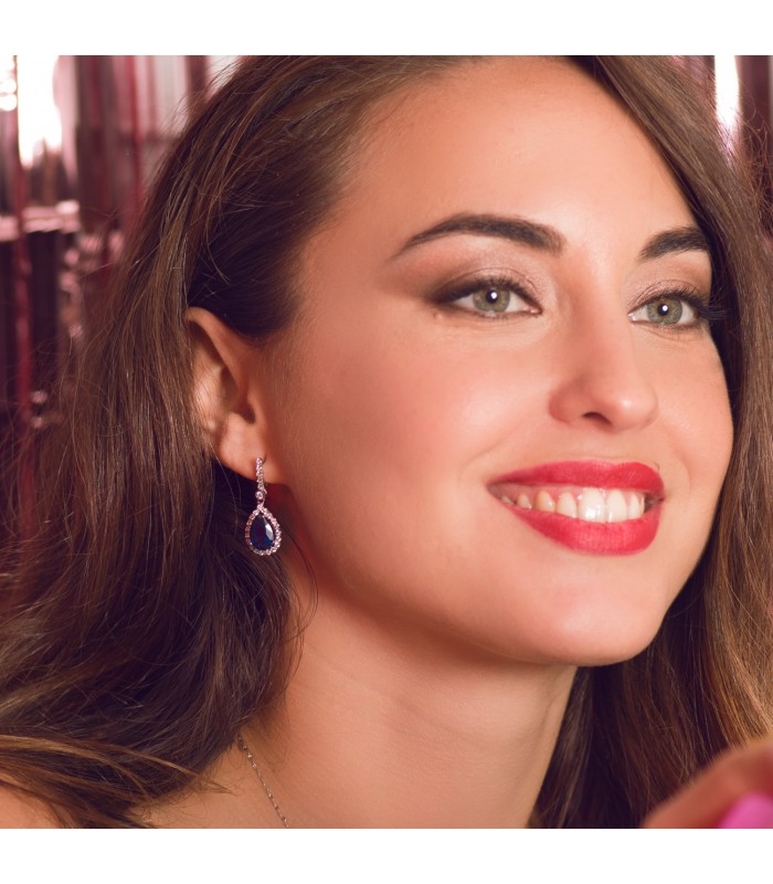 Boucles d'oreilles Daphne Or Blanc 18K Pierre Bleue