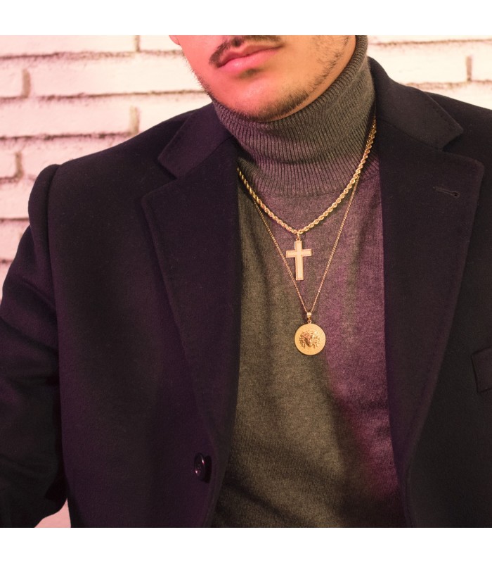 Anhänger Kreuz diamantiert 750 Gold 35 mm, rechteckiger Design – Kruzifix für Damen und Herren