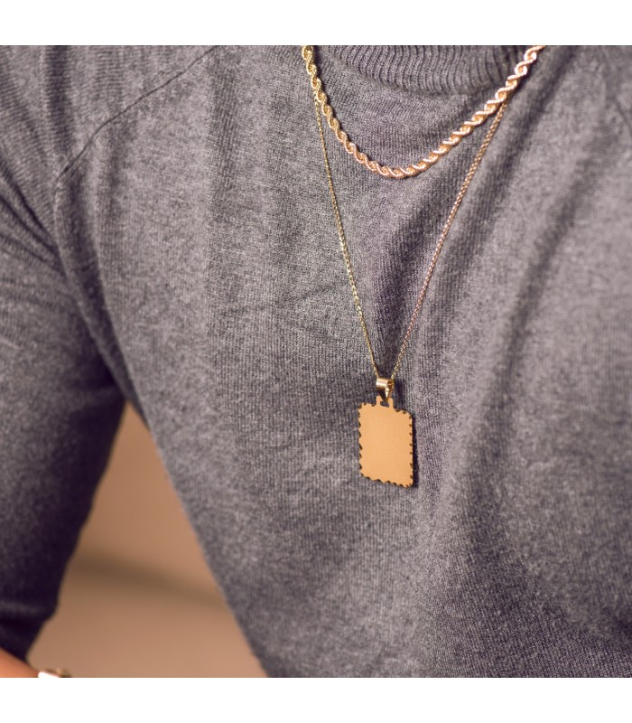 Chapa Colgante rectangular tallado Oro 18K 29 mm placa con grabado personalizado de fotos