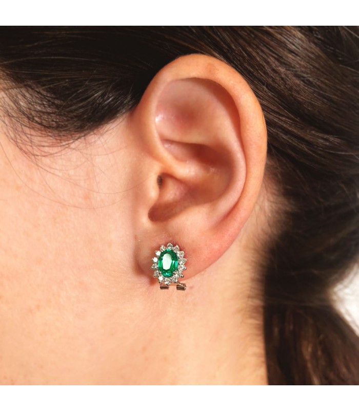 Ohrringe Smaragd Rubin und Diamant 750 Weißgold