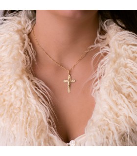 Damen-Anhängerkreuz, Jesusfigur, 750 Gelbgold 35 mm, diamantiert