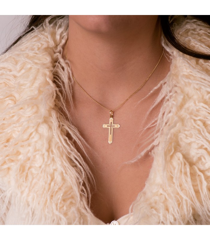 Damen-Anhängerkreuz, 750 Gelbgold 35 mm, Kettenkreuz diamantiert