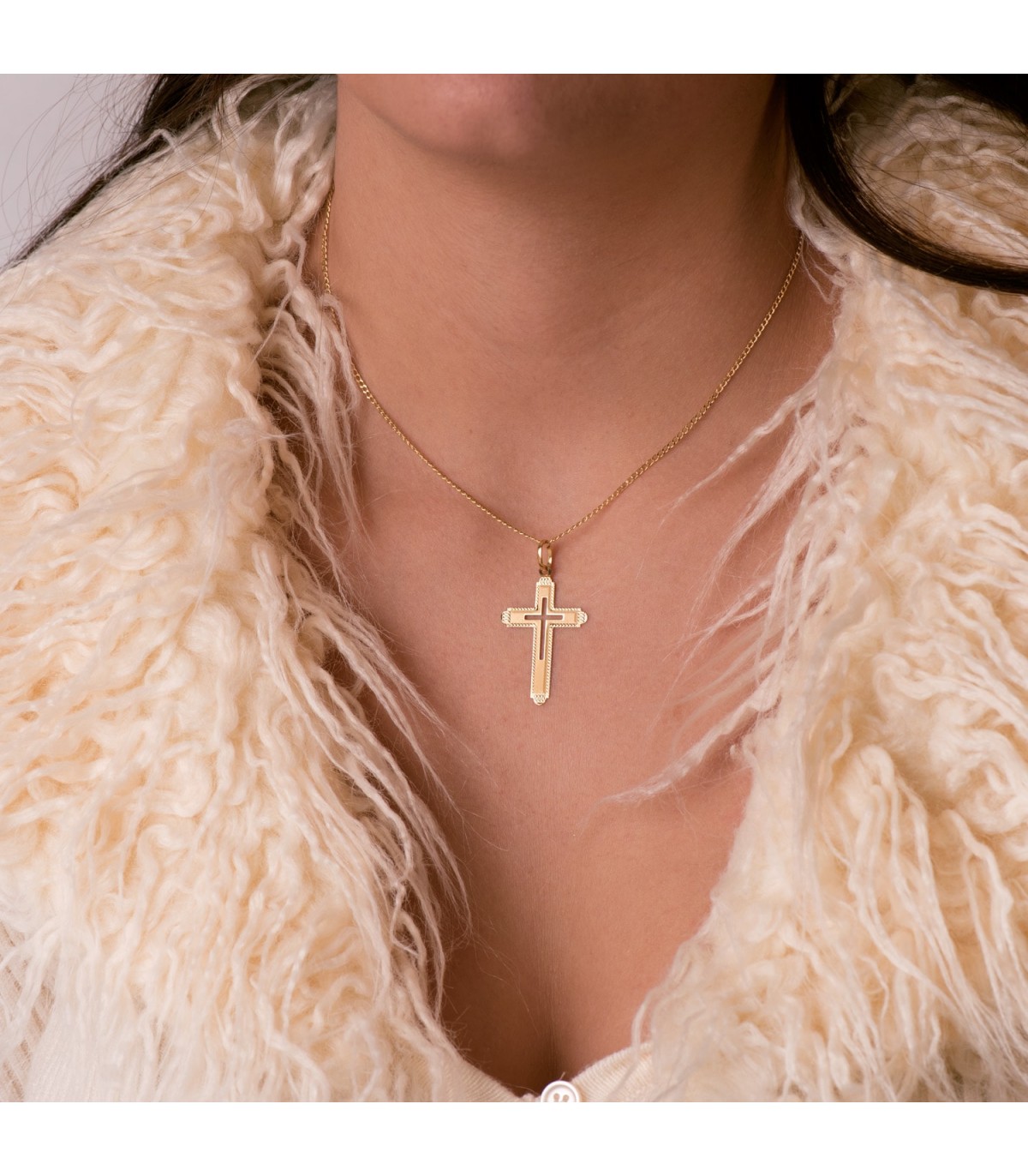Damen-Anhängerkreuz, 750 Gelbgold 35 mm, Kettenkreuz diamantiert