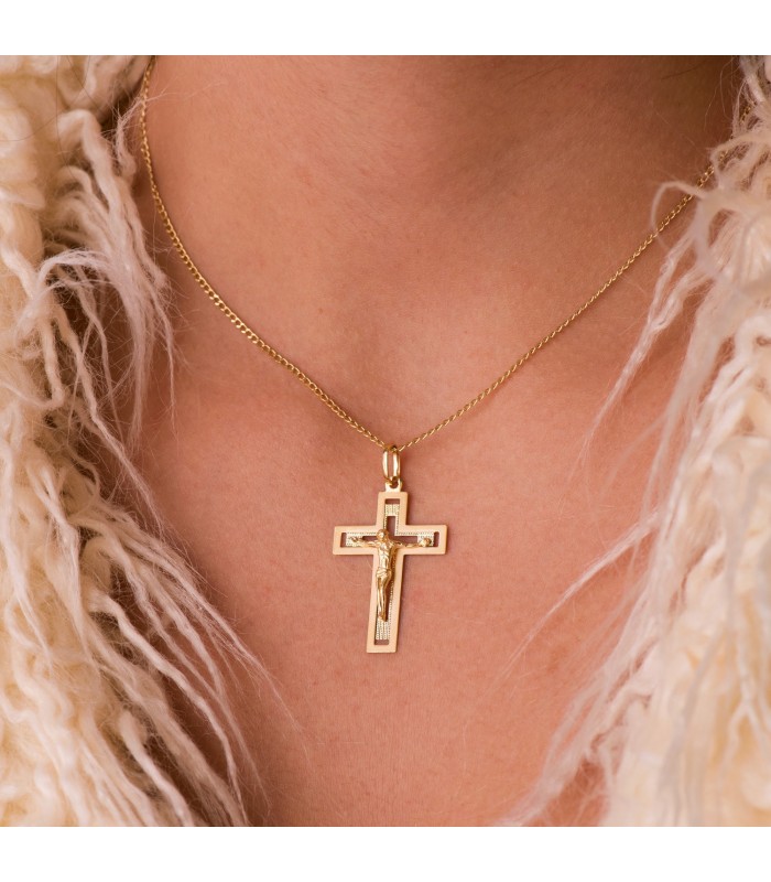 Croix avec Christ Or 18 K Rectangulaire Ajourée