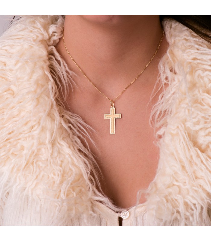 Anhänger Kreuz diamantiert 750 Gold 35 mm, rechteckiger Design – Kruzifix für Damen und Herren