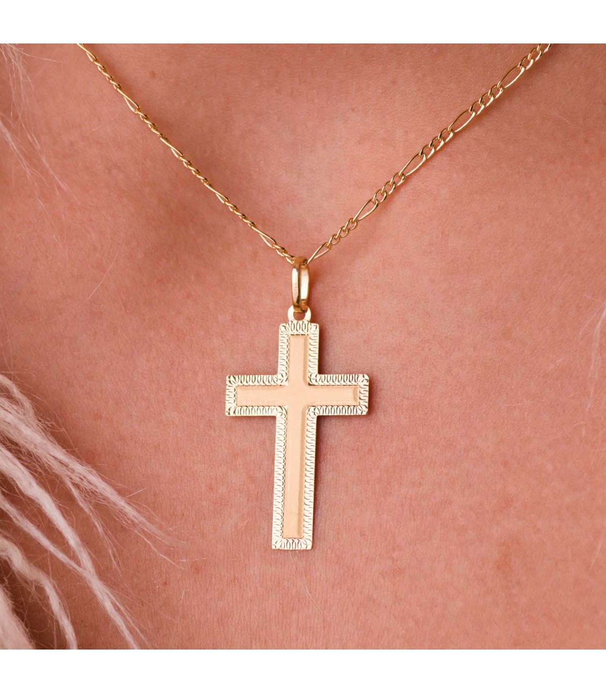 Ciondolo a croce diamantata in oro 750 35mm, design rettangolare – Crocifisso per donna e uomo