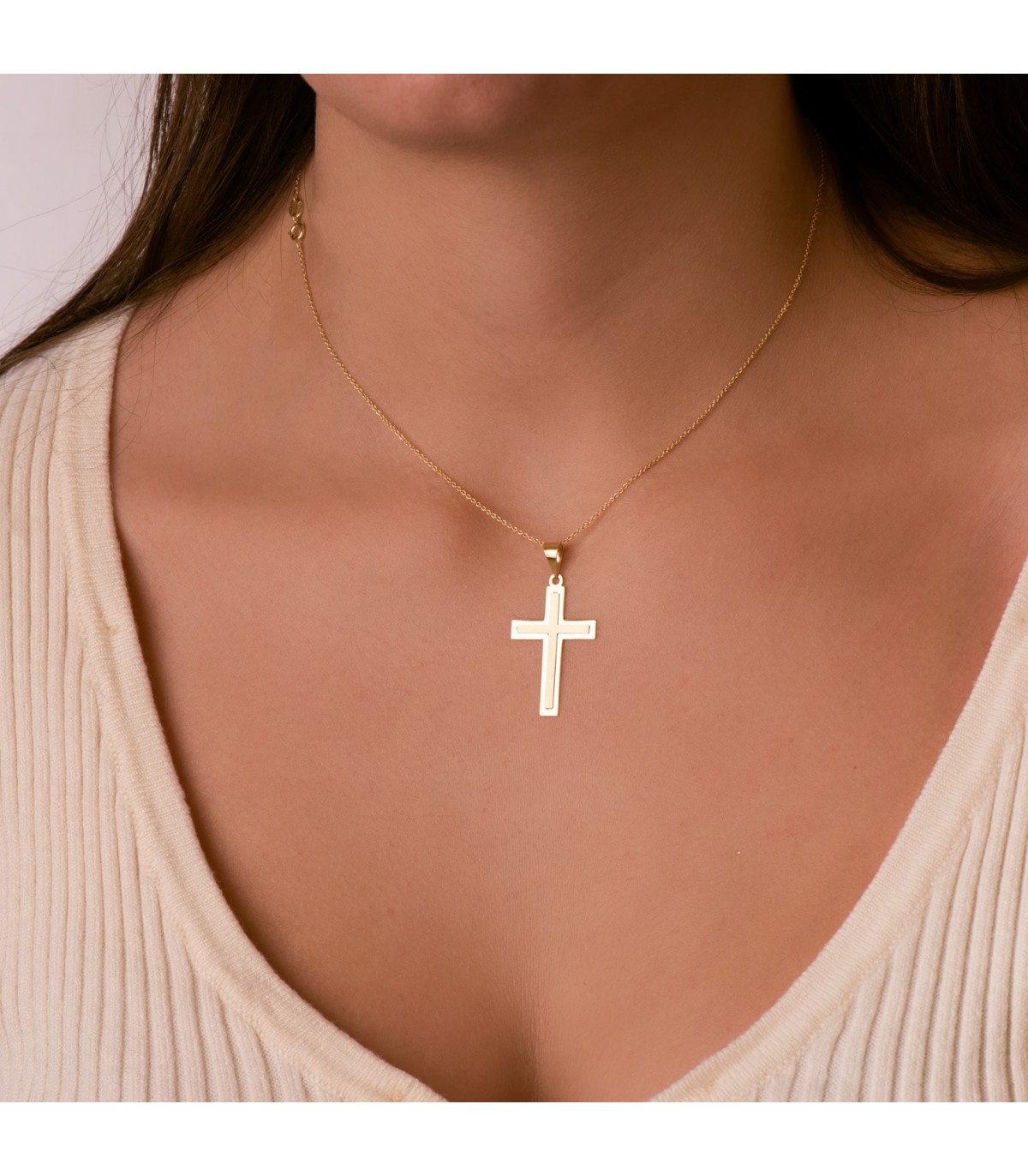 Croix Or 18 K Rectangulaire Plate