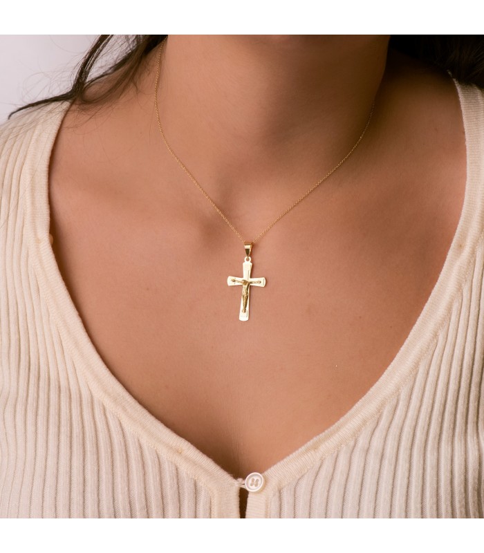 Croce con Cristo in oro giallo 18 carati, 32 mm  - crocifisso in oro da uomo - gioielli online