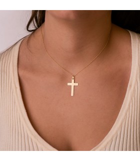 Anhänger Kreuz Gelbgold 29 mm, rechteckiger Design – Kruzifix für Damen und Herren