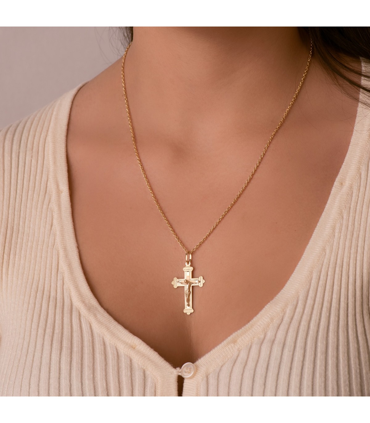 Cruz Diamantada Oro 18 K Cristo 35 mm - Colgante cruz de oro, crucifijo - joyas online