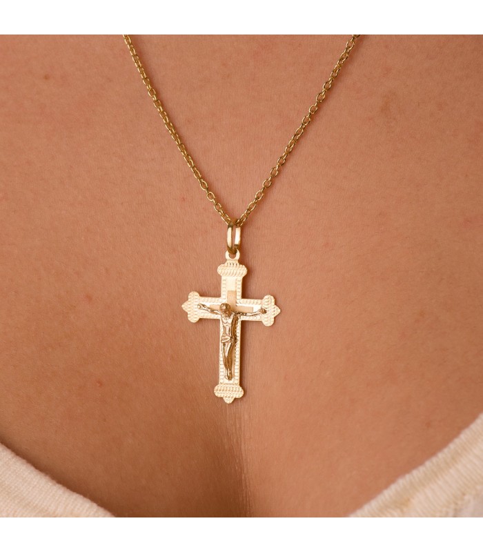 Kreuz-Anhänger in diamantierter Optik, mit Christ-­Figur, 35 mm – christlicher Kreuz für Damen
