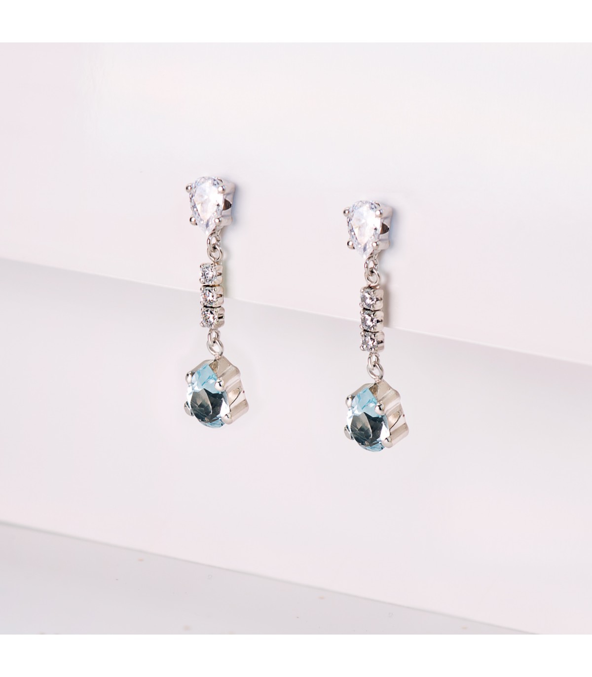 Boucles D'oreilles Mariée Volans Or blanc 18K Topaze Bleue