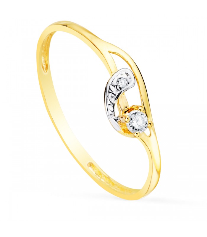 Juego de Comunión Oro Bicolor 18K Bandas - conjunto de niña - anillo comunión