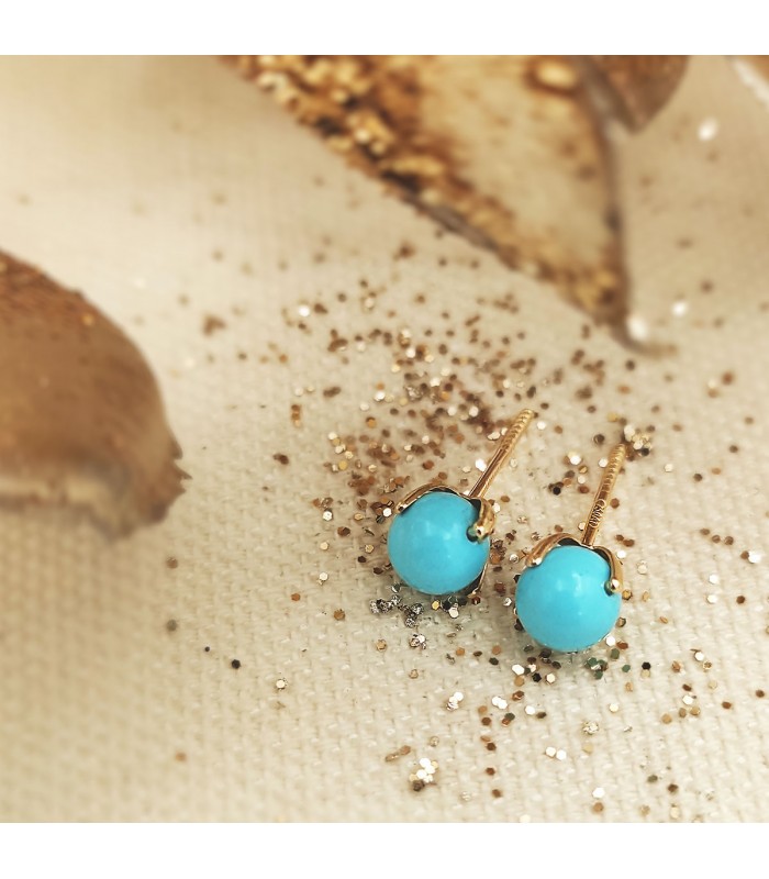 Pendientes turquesa de oro amarillo 18 kilates - pendientes bola 5 mm - pendientes para niñas