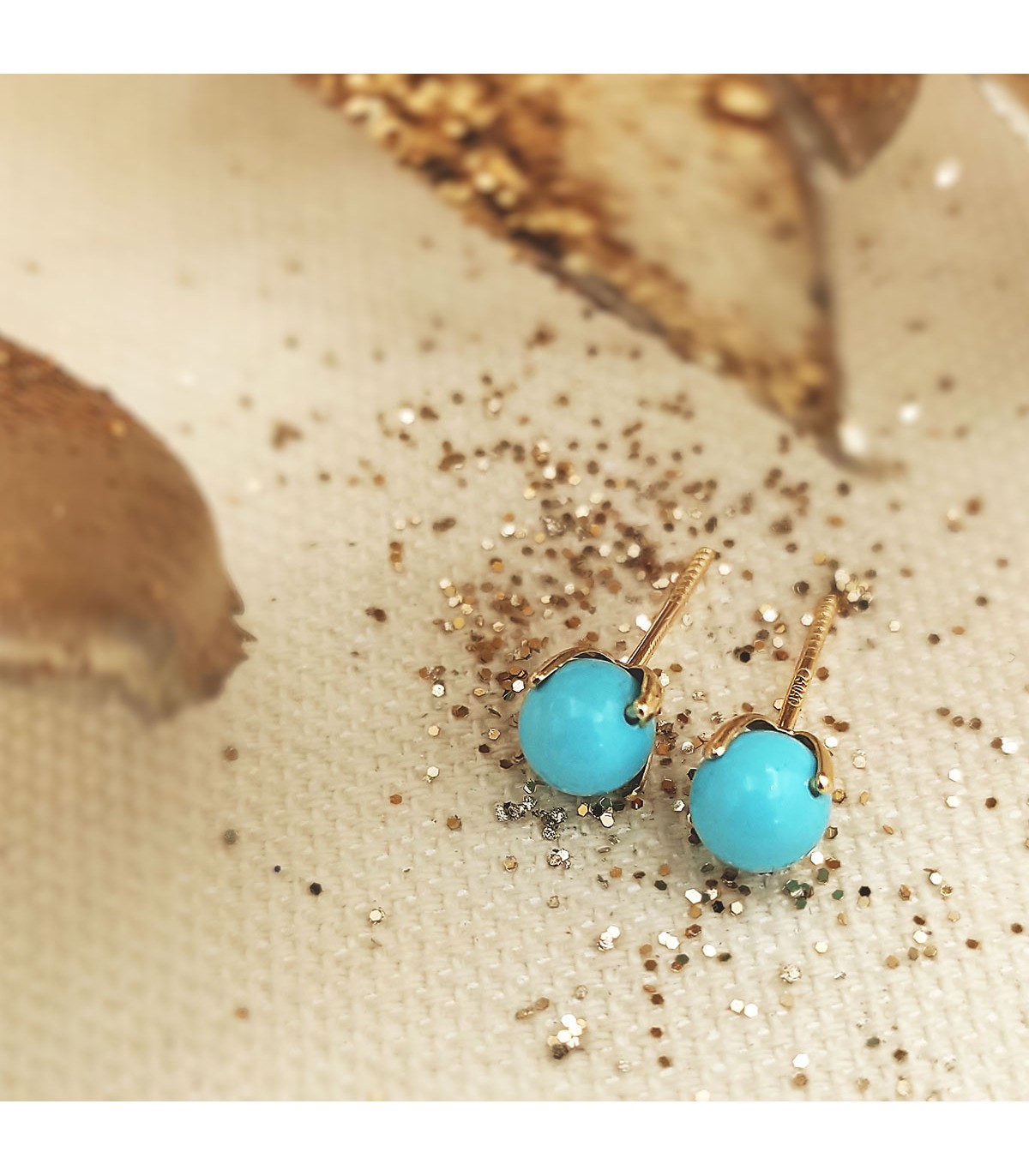 Pendientes turquesa de oro amarillo 18 kilates - pendientes bola 5 mm - pendientes para niñas