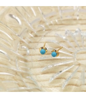 Boucles d'oreilles enfant avec sfere turquoise, design Anabela 5 mm 18 kt