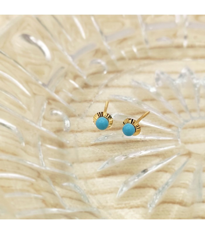 Pendientes turquesa de oro amarillo 18 kilates Anabella - pendientes bola 5 mm - pendientes para niñas