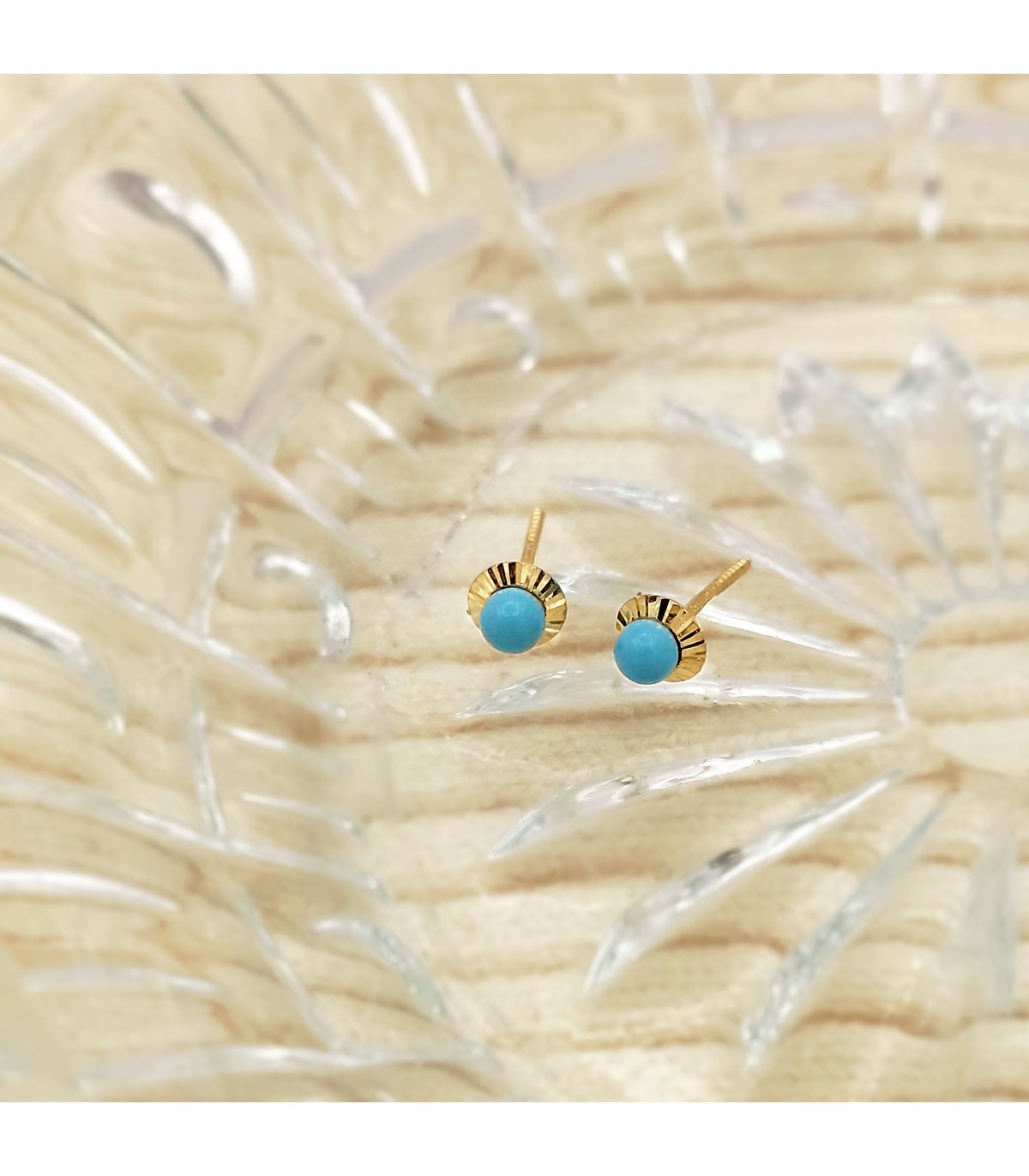 Pendientes turquesa de oro amarillo 18 kilates Anabella - pendientes bola 5 mm - pendientes para niñas