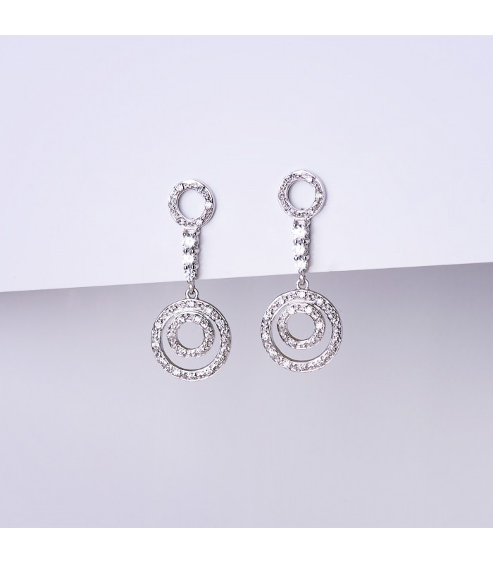 Boucles d'oreilles Or blanc 18 cts pendantes rondes. Rennes