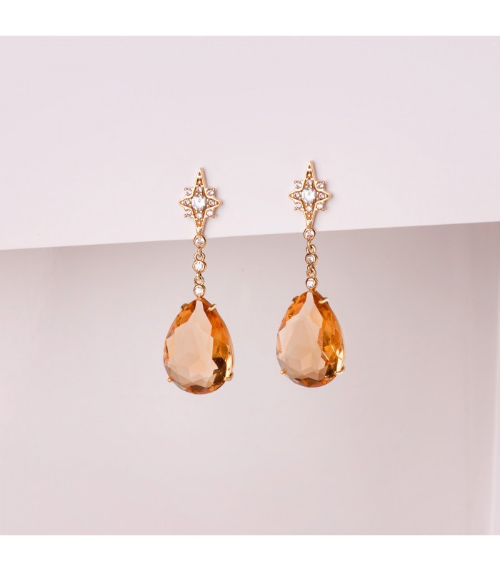 Pendientes Dakota Oro Amarillo 18K Piedra Champagne Joyas invitada de boda mujer