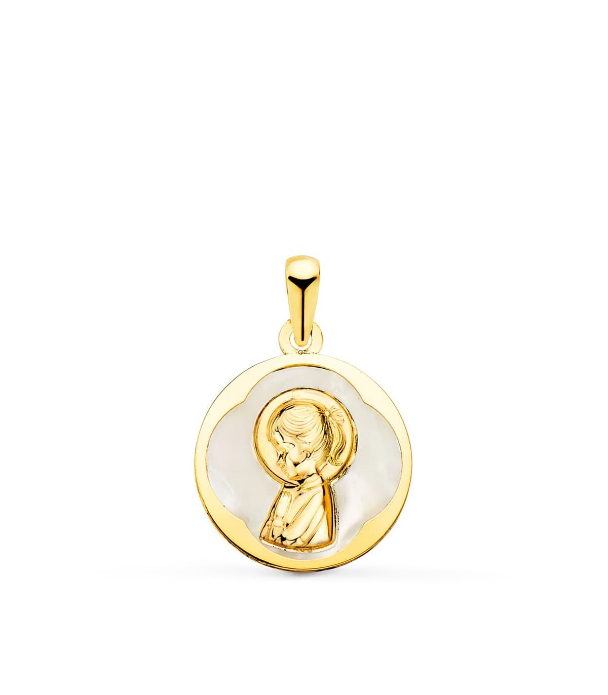 Médaille Nacre Vierge Enfant Or 18K 15 mm