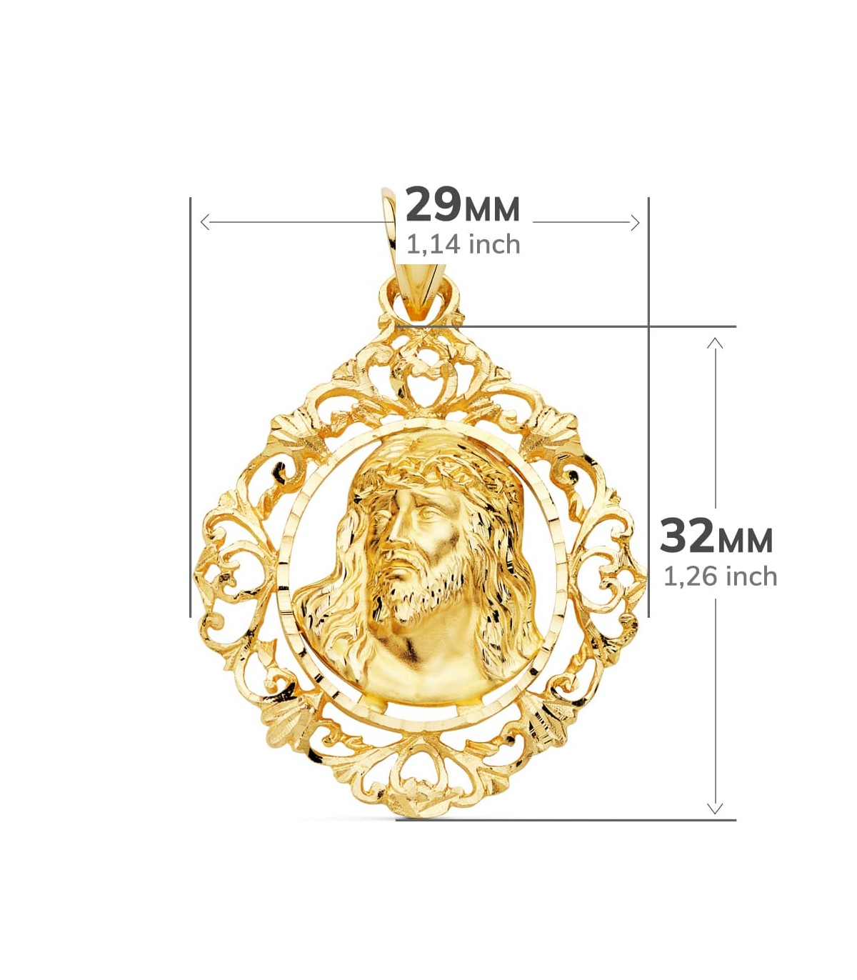 Colgante Rostro de Cristo Cerco Oro 18K 32mm - medalla cabeza de cristo
