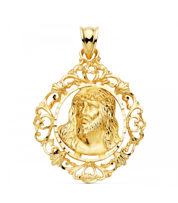 Colgante Rostro de Cristo Cerco Oro 18K 32mm - medalla cabeza de cristo