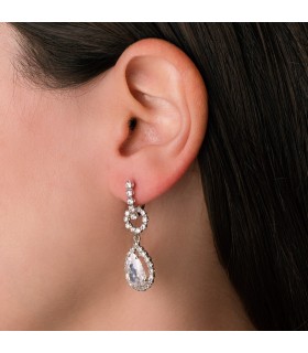Pendientes Oro Blanco 18 ktes Largos Circonitas