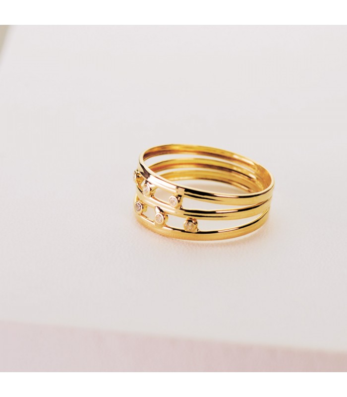 Anillo White Band Oro amarillo 18K -  sortija de bandas con piedras, joyas online de oro para mujer