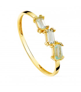 Trilogy-Ring mit blauem Topas im Baguette-Schliff, 18 Karat Gelbgold | Ringe mit Edelsteinen
