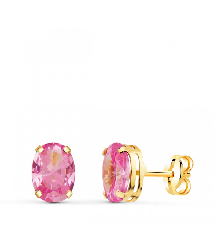Orecchini Selene Oro giallo con zircone Rosa | orecchini a lobo moderni, acquista online orecchini in oro