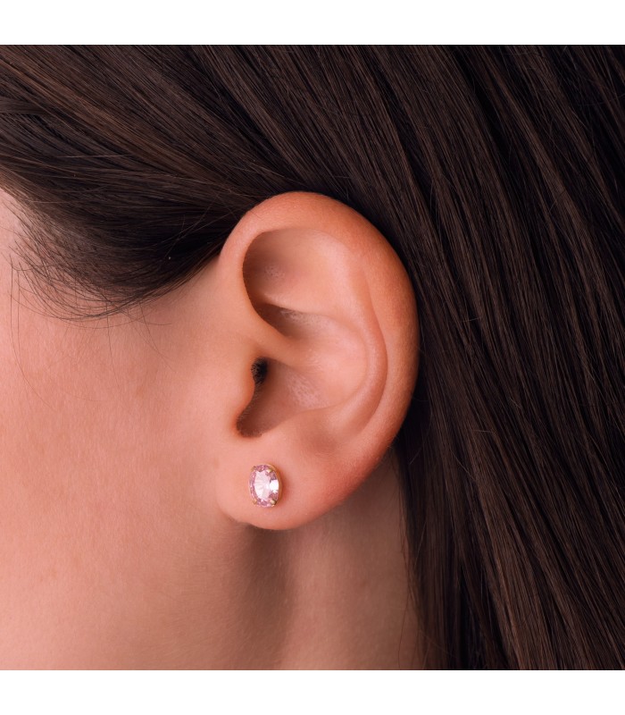 Orecchini Selene Oro giallo con zircone Rosa | orecchini a lobo moderni, acquista online orecchini in oro