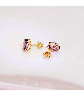 Kleine Ohrstecker mit rosa Zirkonia-Stein – Oval Ohrringe 18K Gold Amethyst | Damenschmuck