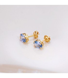 Orecchini Selene zircone ovale azzurro | orecchini a lobo moderni, acquista online orecchini in oro e acquamarina