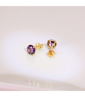 Orecchini a lobo piccoli con Zirconi viola - Punto luce Enola oro 18kt Ametista | Gioielli Donna
