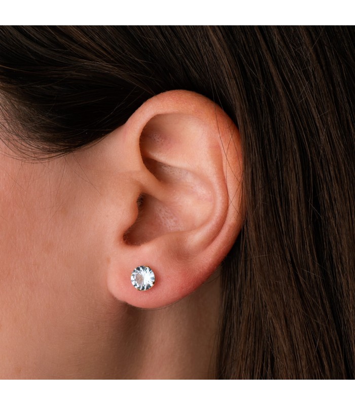Kleine Ohrstecker mit blauen Zirkonia-Steinen – Ohrringe Enola 18 Karat Gold Aquamarin | Damenschmuck