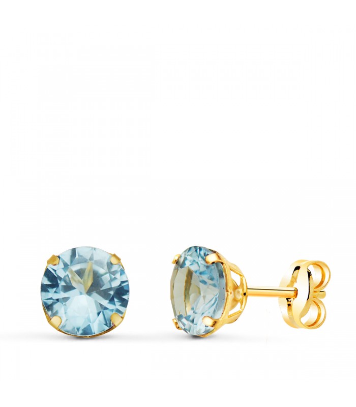 Kleine Ohrstecker mit blauen Zirkonia-Steinen – Ohrringe Enola 18 Karat Gold Aquamarin | Damenschmuck