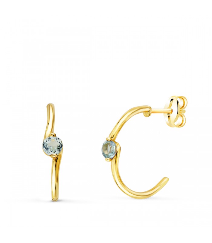 Aros Paradise Oro Amarillo 18K Curve Aguamarina | comprar pendientes de mujer, pendientes de aro online