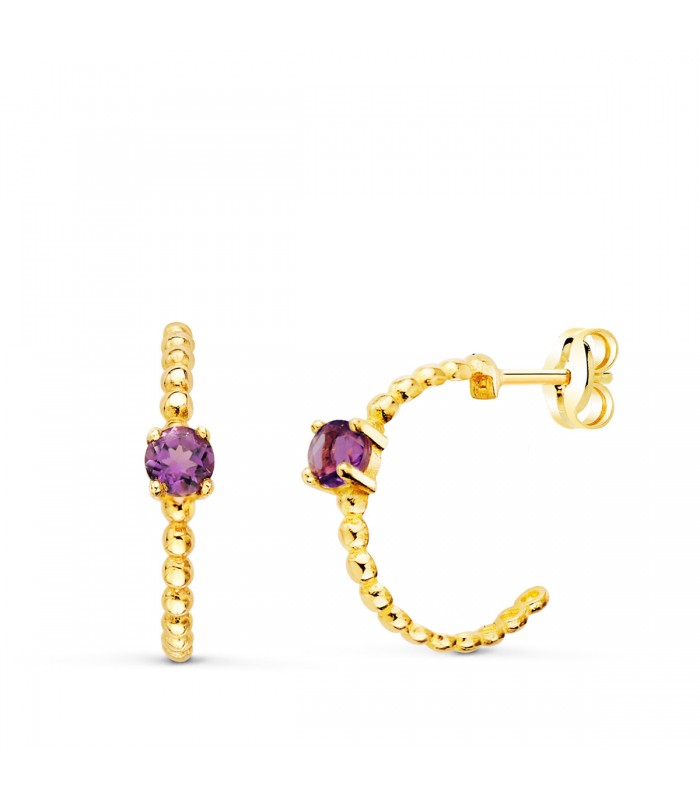 Orecchini cerchio Paradise oro 18kt Palline e ametista