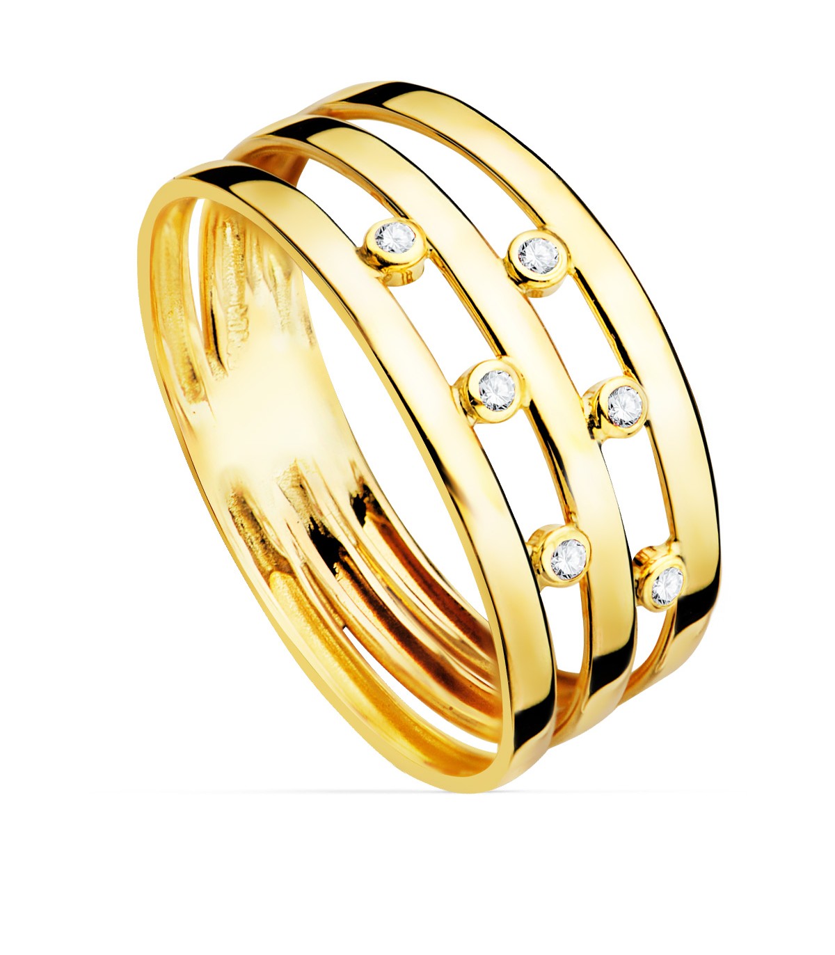 Anillo White Band Oro amarillo 18K -  sortija de bandas con piedras, joyas online de oro para mujer