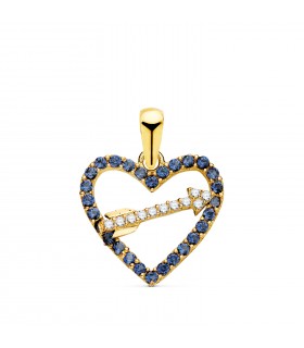 Colgante Love Arrow Oro Amarillo 18K Azul - Charm Colgante San Valentin - Collar romántico amor