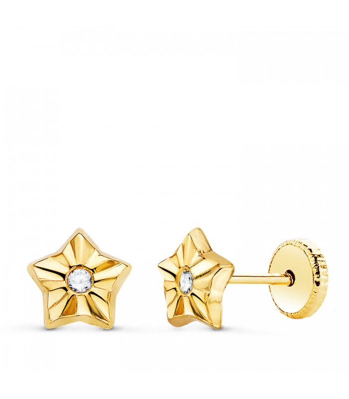 Pendientes Oro Amarillo 18K Soraya Estrella 6.5mm  - pendientes niñas oro - circonitas