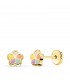 Pendientes Oro 18K Flor colores 5 mm - pendientes recién nacida colorines - primera puesta - pendientes de oreja