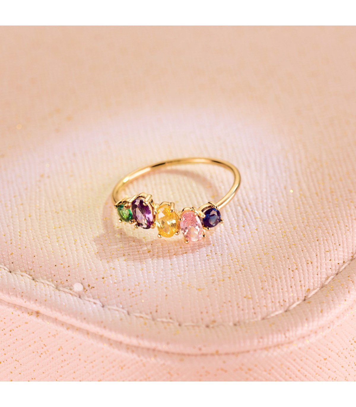 Anillo Piedras Colores Oro Amarillo 18K | sortija para mujer con piedras multicolor | anillo quintillo